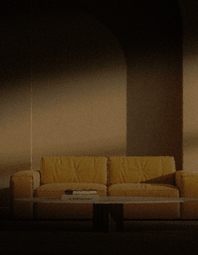 Modern interior with mustard couch